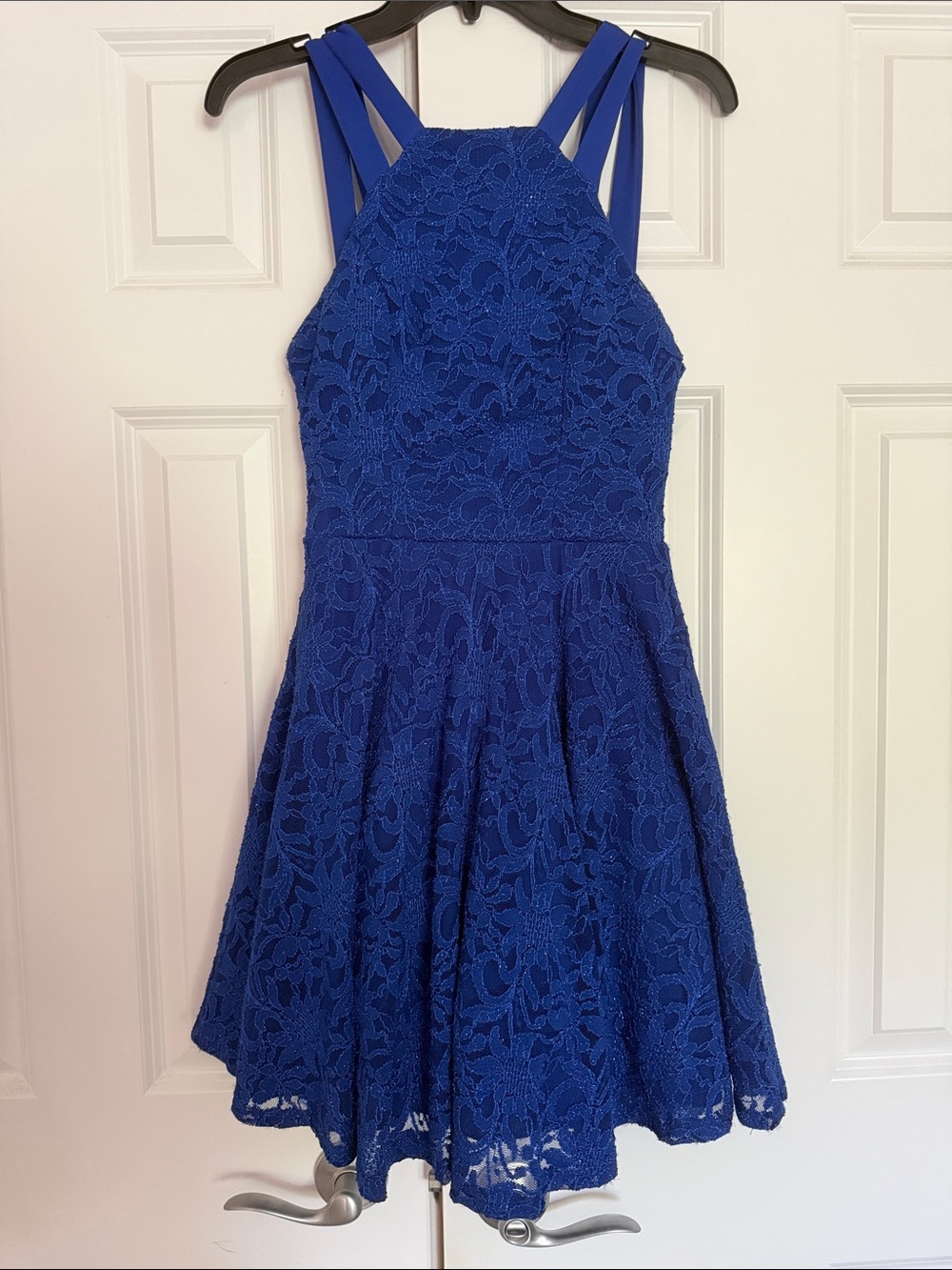 B Darlin Royal Blue Lace Fit-and-Flare with glitter  Dress juniors size 7/8